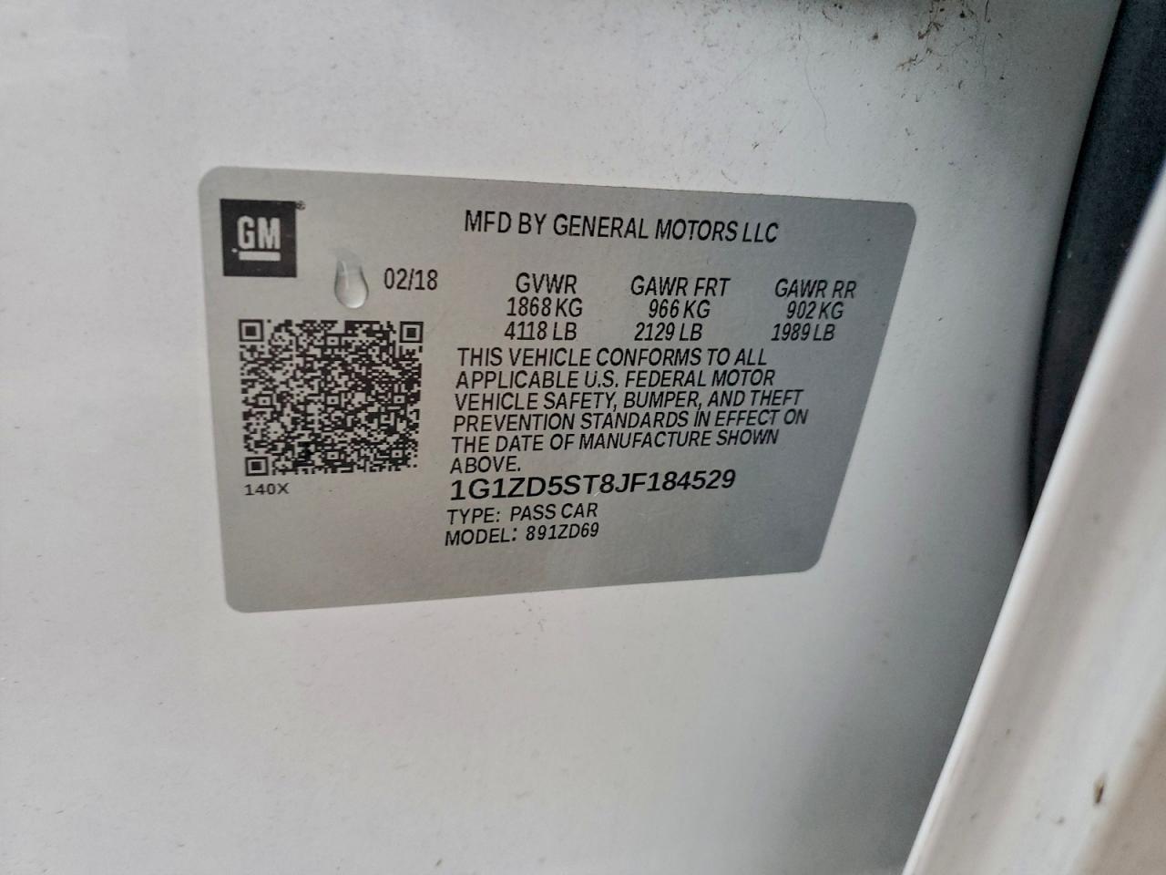 2018 Chevrolet Malibu Lt VIN: 1G1ZD5ST8JF184529 Lot: 94667065