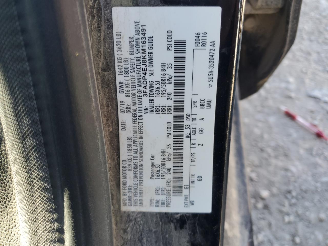 2019 Ford Fiesta Se VIN: 3FADP4EJ8KM163491 Lot: 91250625