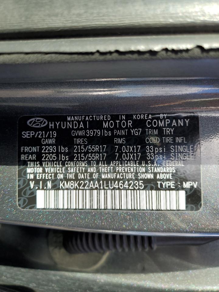 2020 Hyundai Kona Sel VIN: KM8K22AA1LU464235 Lot: 92753125