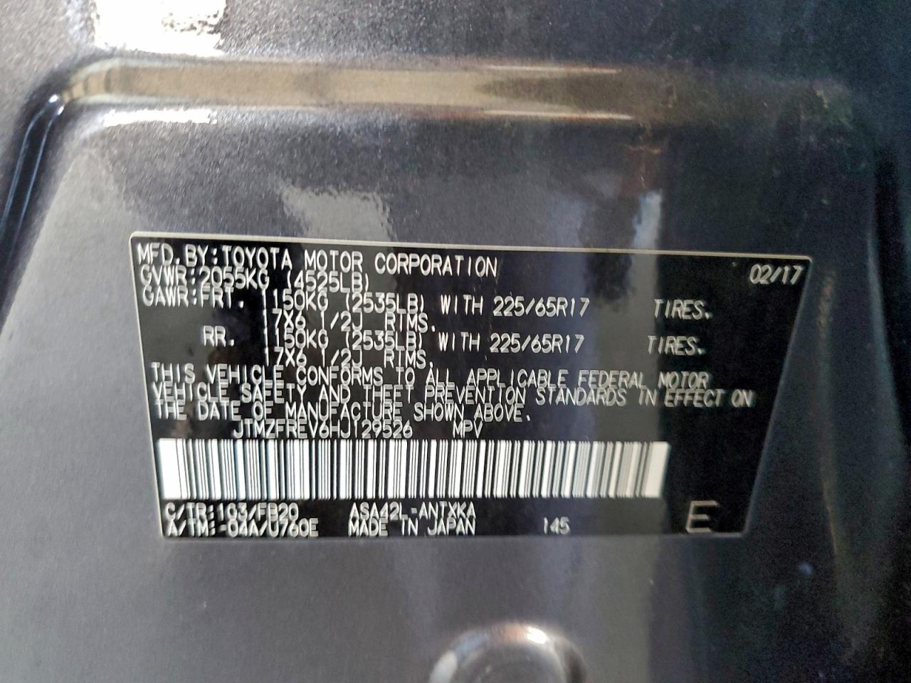 2017 Toyota Rav4 Le VIN: JTMZFREV6HJ129526 Lot: 93972445