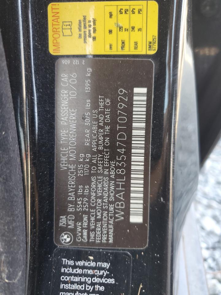 2007 BMW 750 I VIN: WBAHL83547DT07929 Lot: 93929795