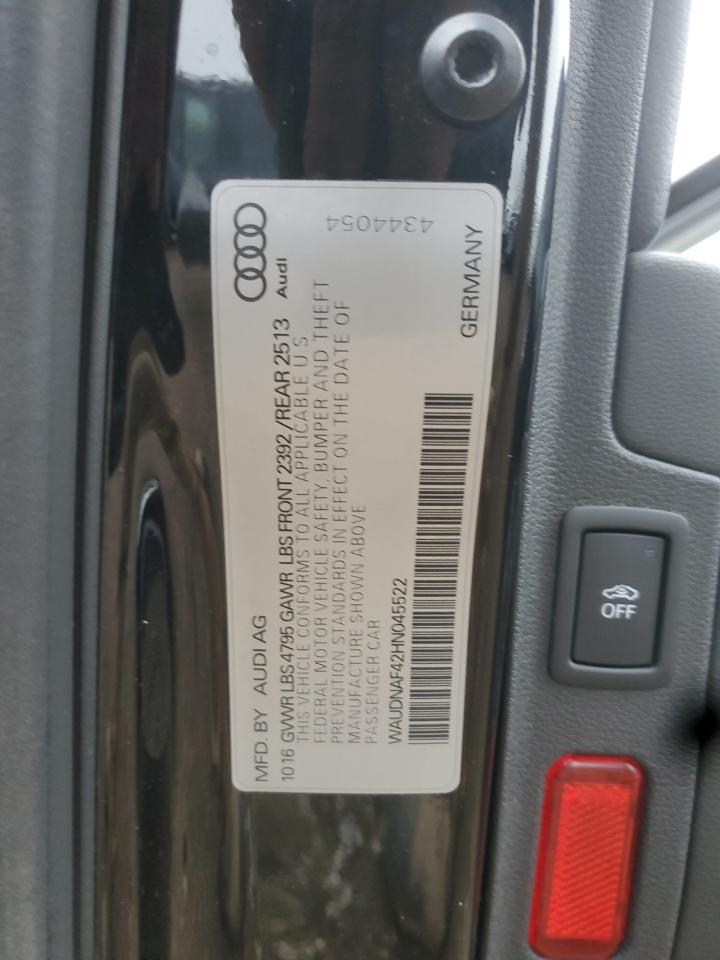 2017 Audi A4 Premium VIN: WAUDNAF42HN045522 Lot: 92724405