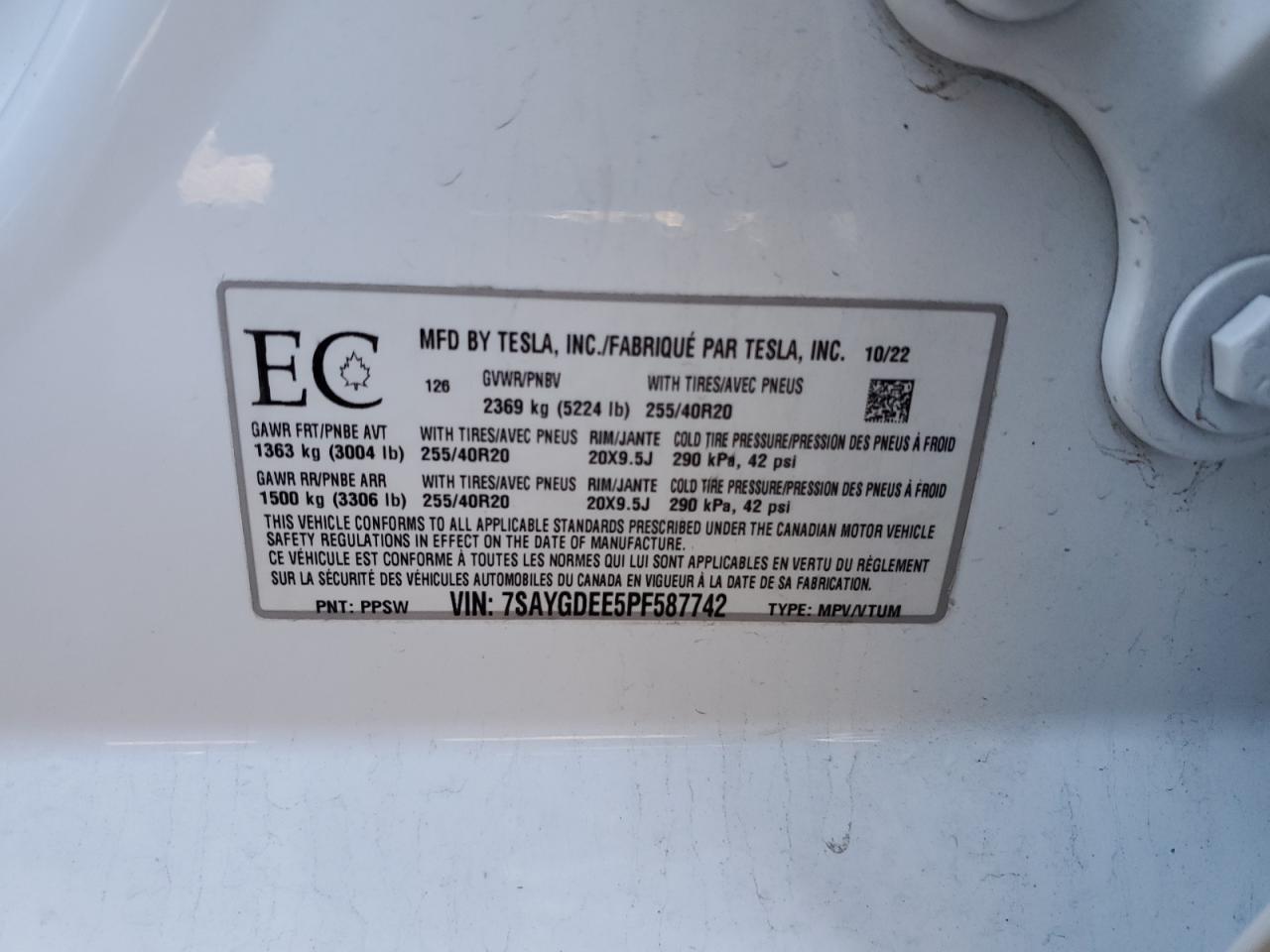 2023 Tesla Model Y VIN: 7SAYGDEE5PF587742 Lot: 93393195