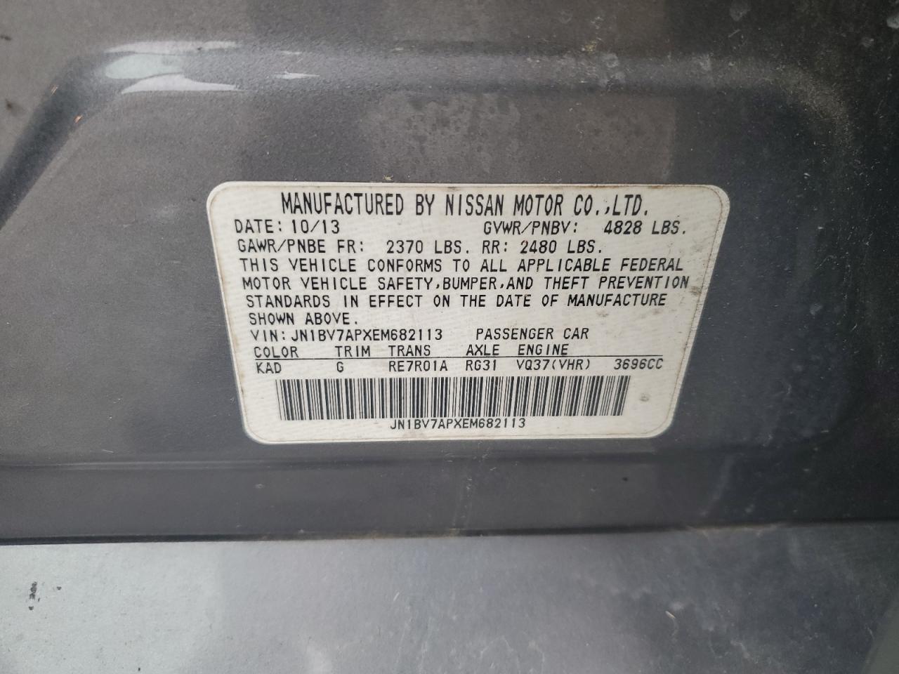 2014 Infiniti Q50 Base VIN: JN1BV7APXEM682113 Lot: 91706245