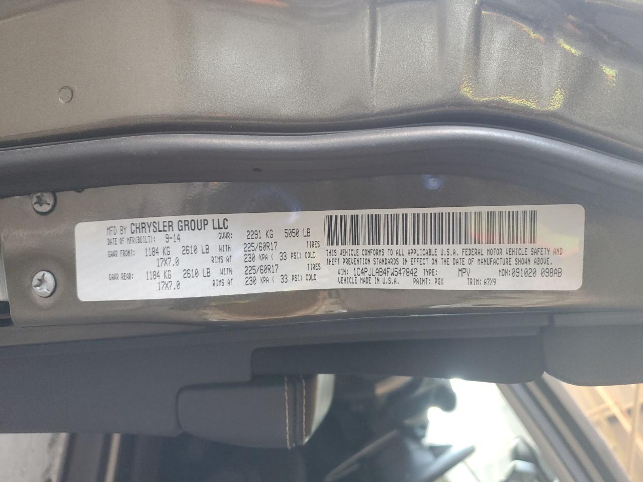 2015 Jeep Cherokee Sport VIN: 1C4PJLAB4FW547842 Lot: 93025705