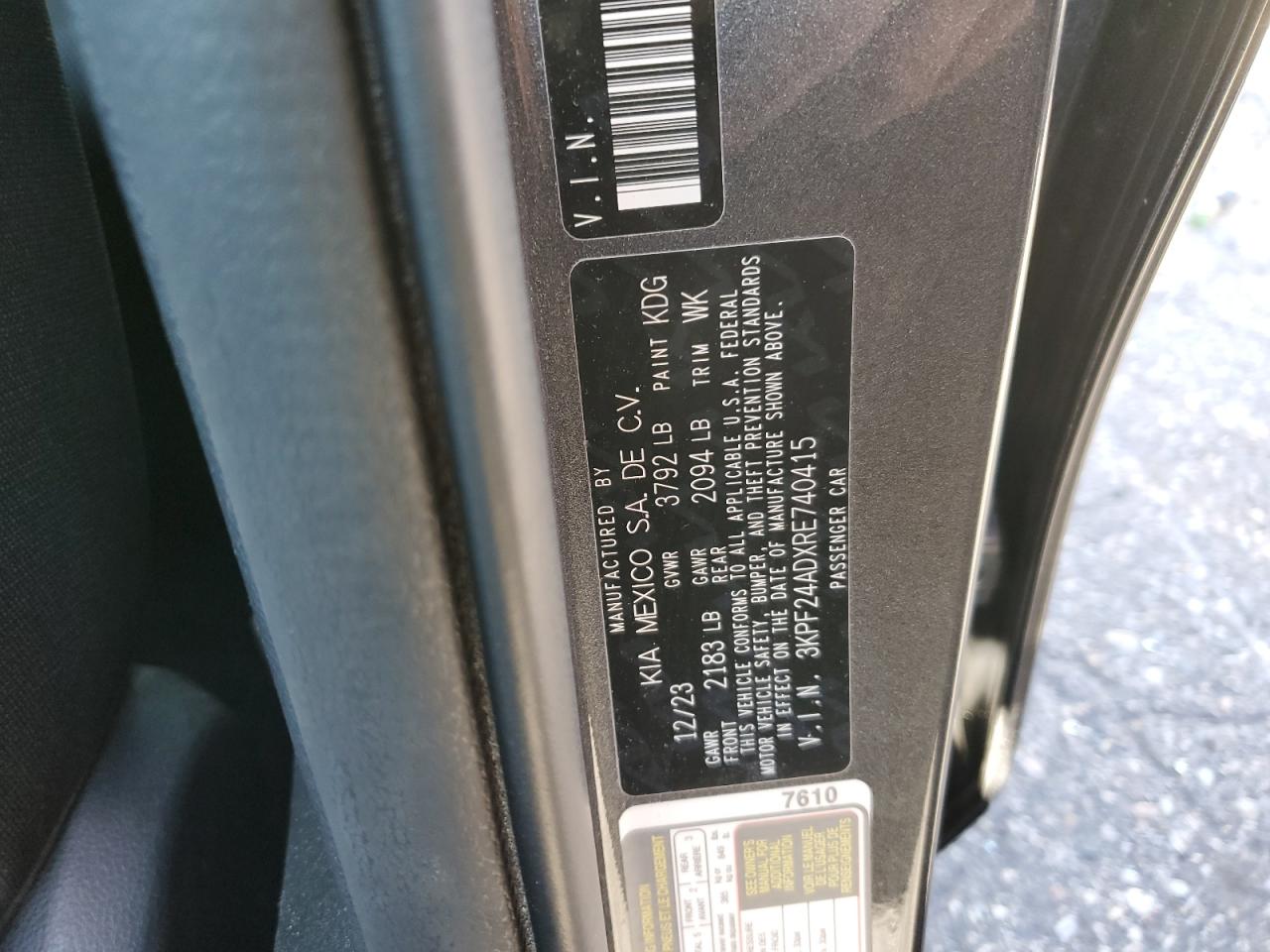 2024 Kia Forte Lx VIN: 3KPF24ADXRE740415 Lot: 85432365