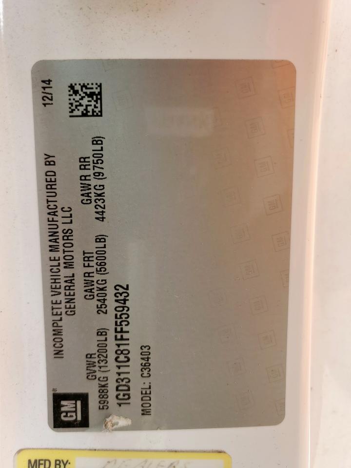 2015 GMC Sierra Truck Cab And Chassis VIN: 1GD311C81FF559432 Lot: 92065865