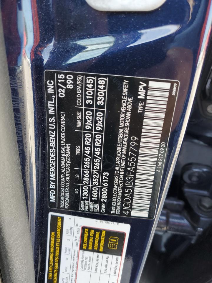 2015 Mercedes-Benz Ml 350 VIN: 4JGDA5JB3FA557799 Lot: 92165075