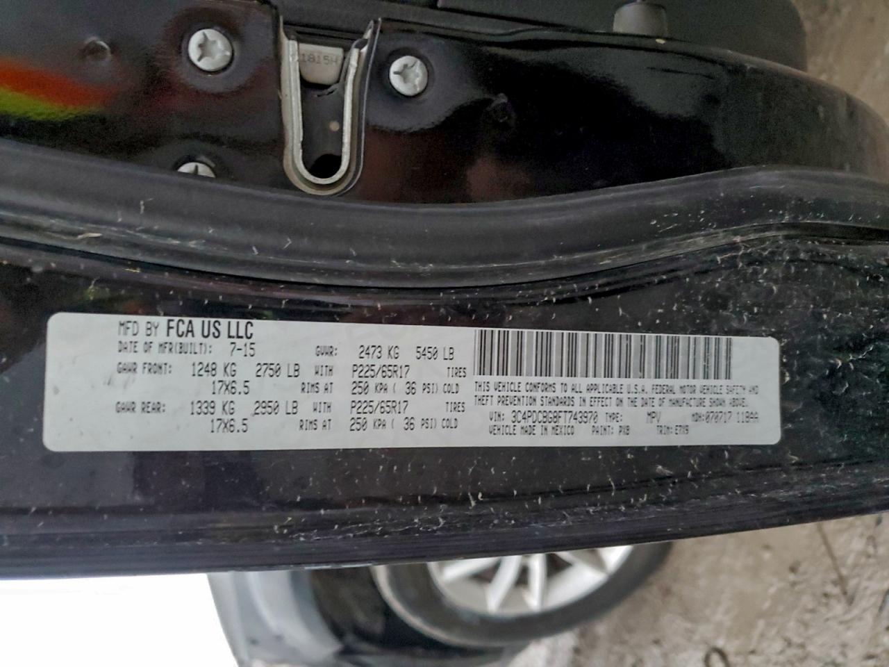 2015 Dodge Journey Sxt VIN: 3C4PDCBG8FT743970 Lot: 93729625