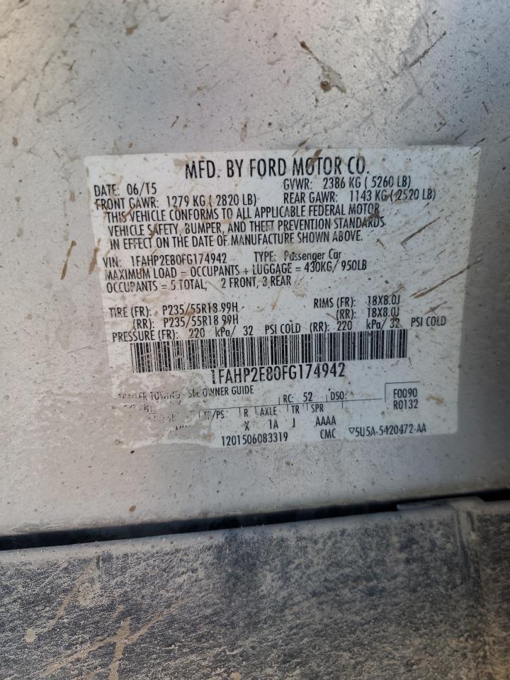 2015 Ford Taurus Sel VIN: 1FAHP2E80FG174942 Lot: 92280655