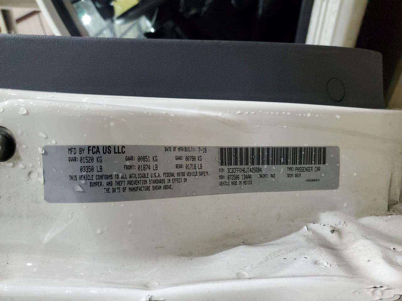 2018 Fiat 500 Pop VIN: 3C3CFFKH6JT425684 Lot: 91298485