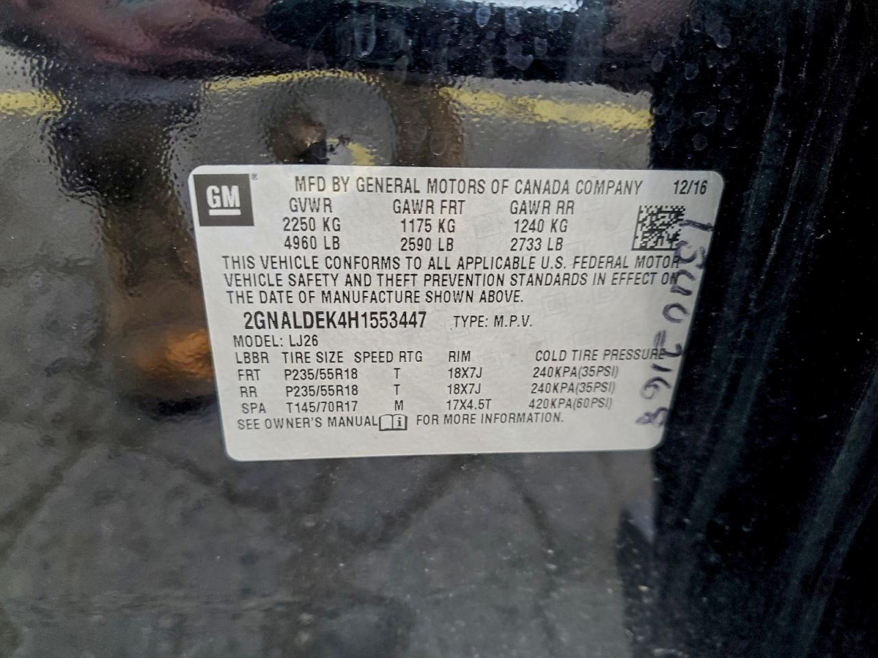 2017 Chevrolet Equinox Premier VIN: 2GNALDEK4H1553447 Lot: 93821875