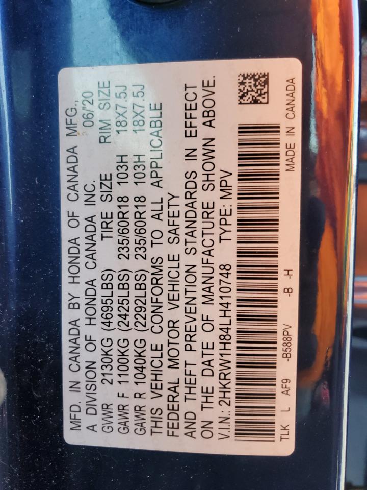 2020 Honda Cr-V Exl VIN: 2HKRW1H84LH410748 Lot: 91440015