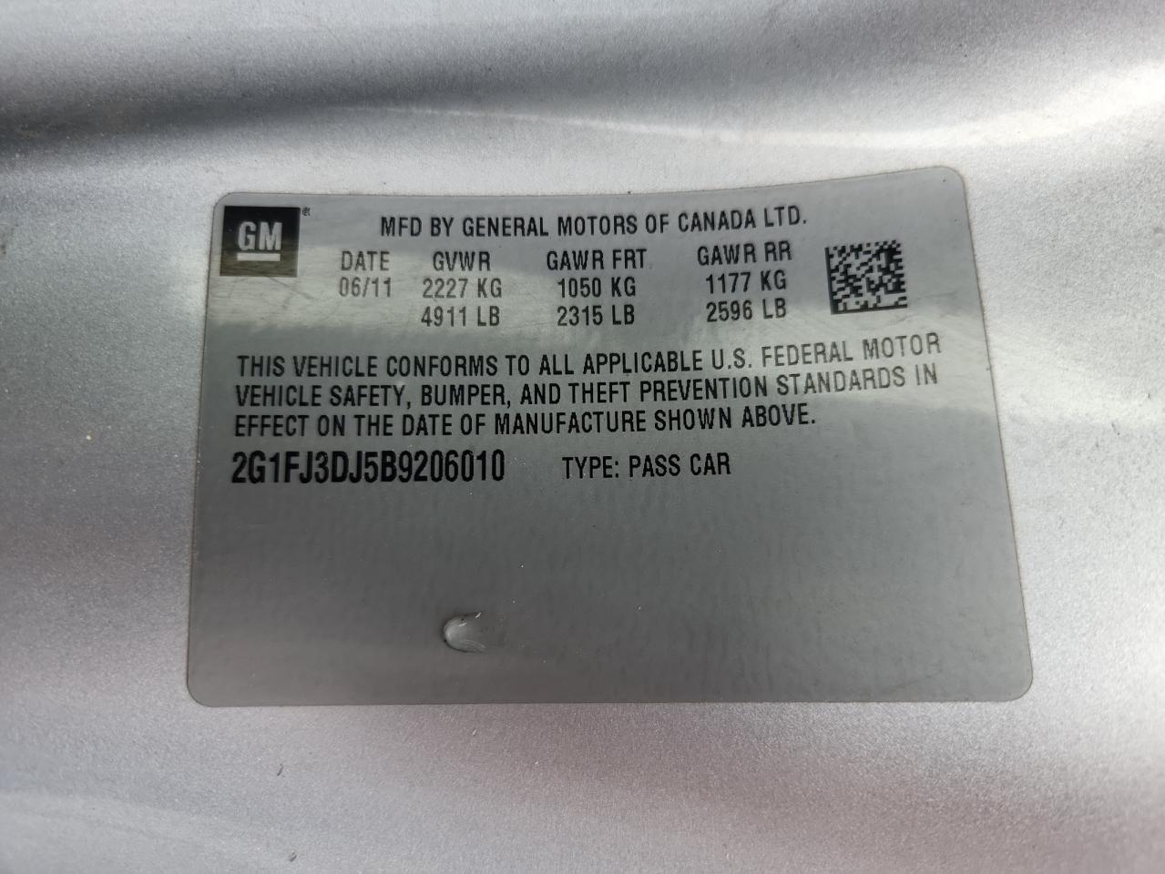 2011 Chevrolet Camaro Ss VIN: 2G1FJ3DJ5B9206010 Lot: 92232185