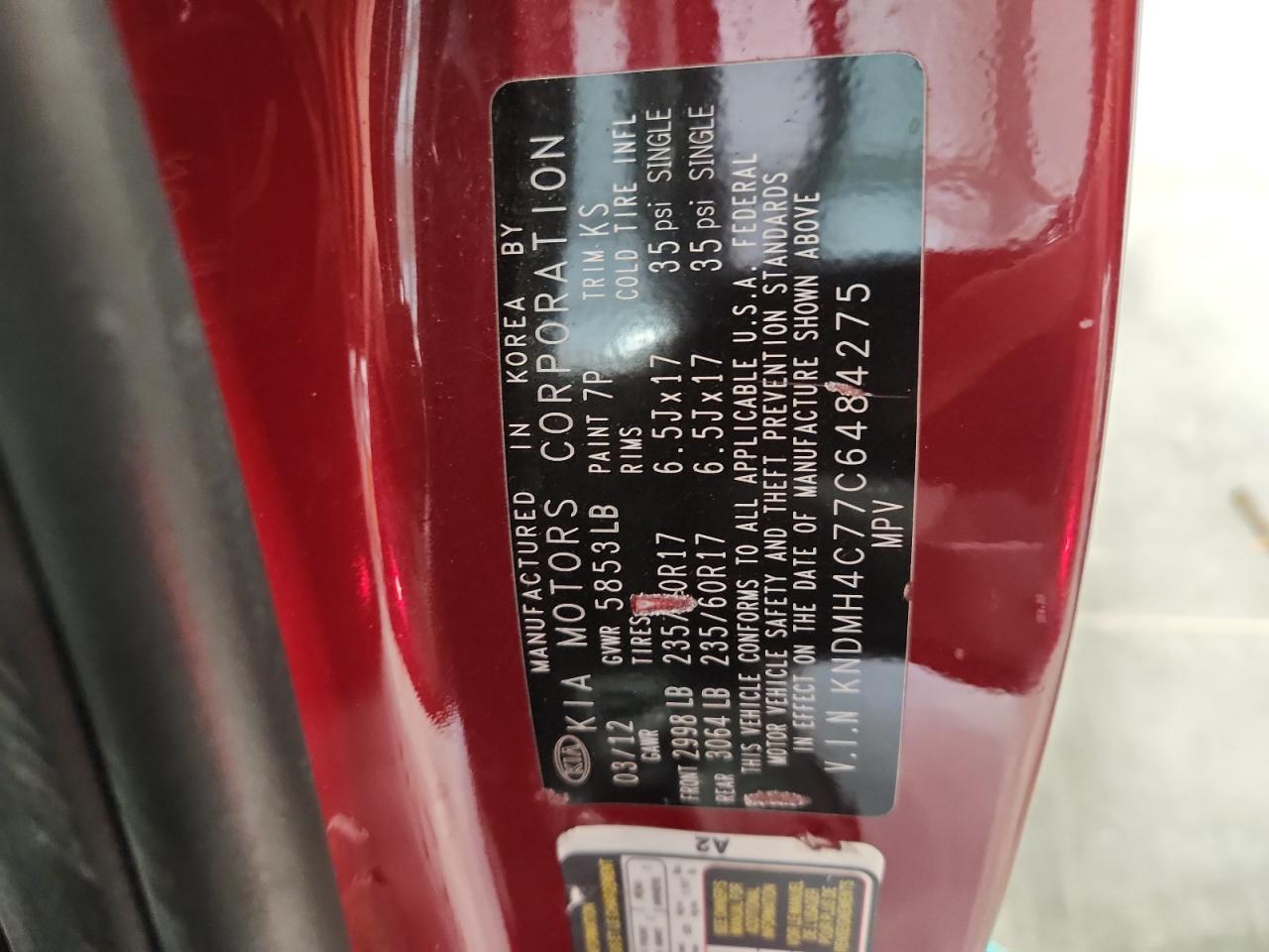 2012 Kia Sedona Ex VIN: KNDMH4C77C6484275 Lot: 93207035