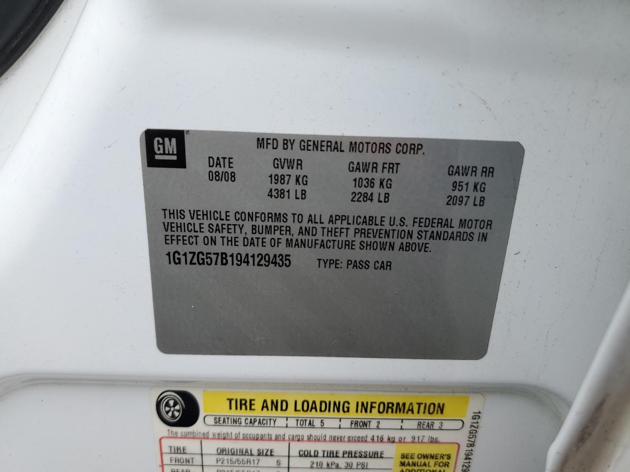 2009 Chevrolet Malibu Ls VIN: 1G1ZG57B194129435 Lot: 93104015