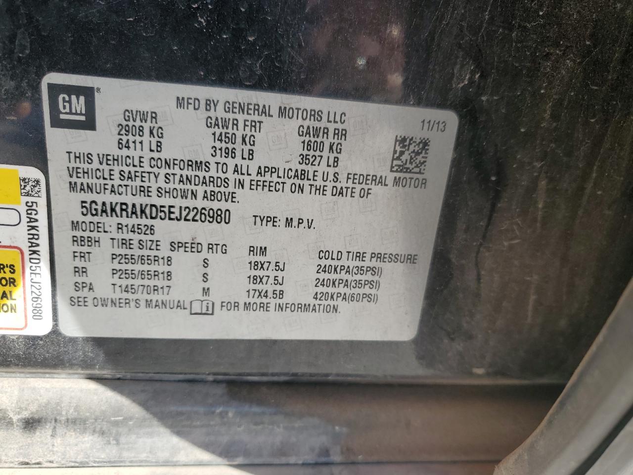 2014 Buick Enclave VIN: 5GAKRAKD5EJ226980 Lot: 90742845