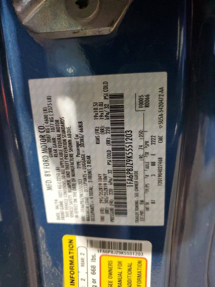 2019 Ford Mustang Shelby Gt350 VIN: 1FA6P8JZ9K5551203 Lot: 91354125