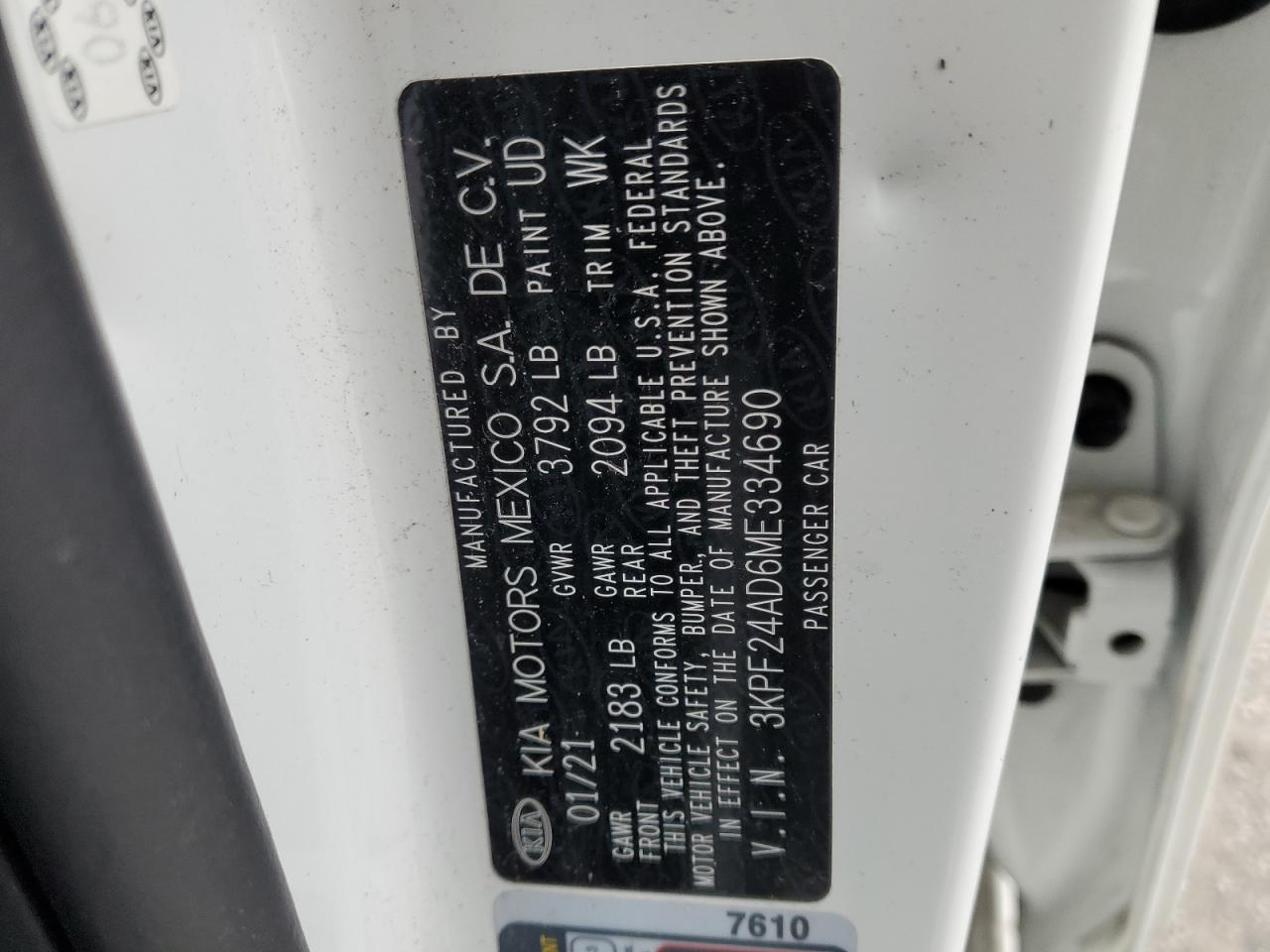 2021 Kia Forte Fe VIN: 3KPF24AD6ME334690 Lot: 91438795