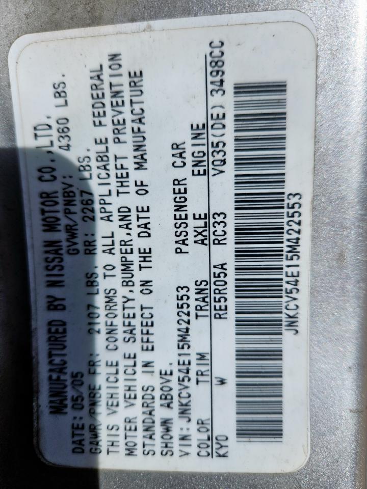 2005 Infiniti G35 VIN: JNKCV54E15M422553 Lot: 91912585