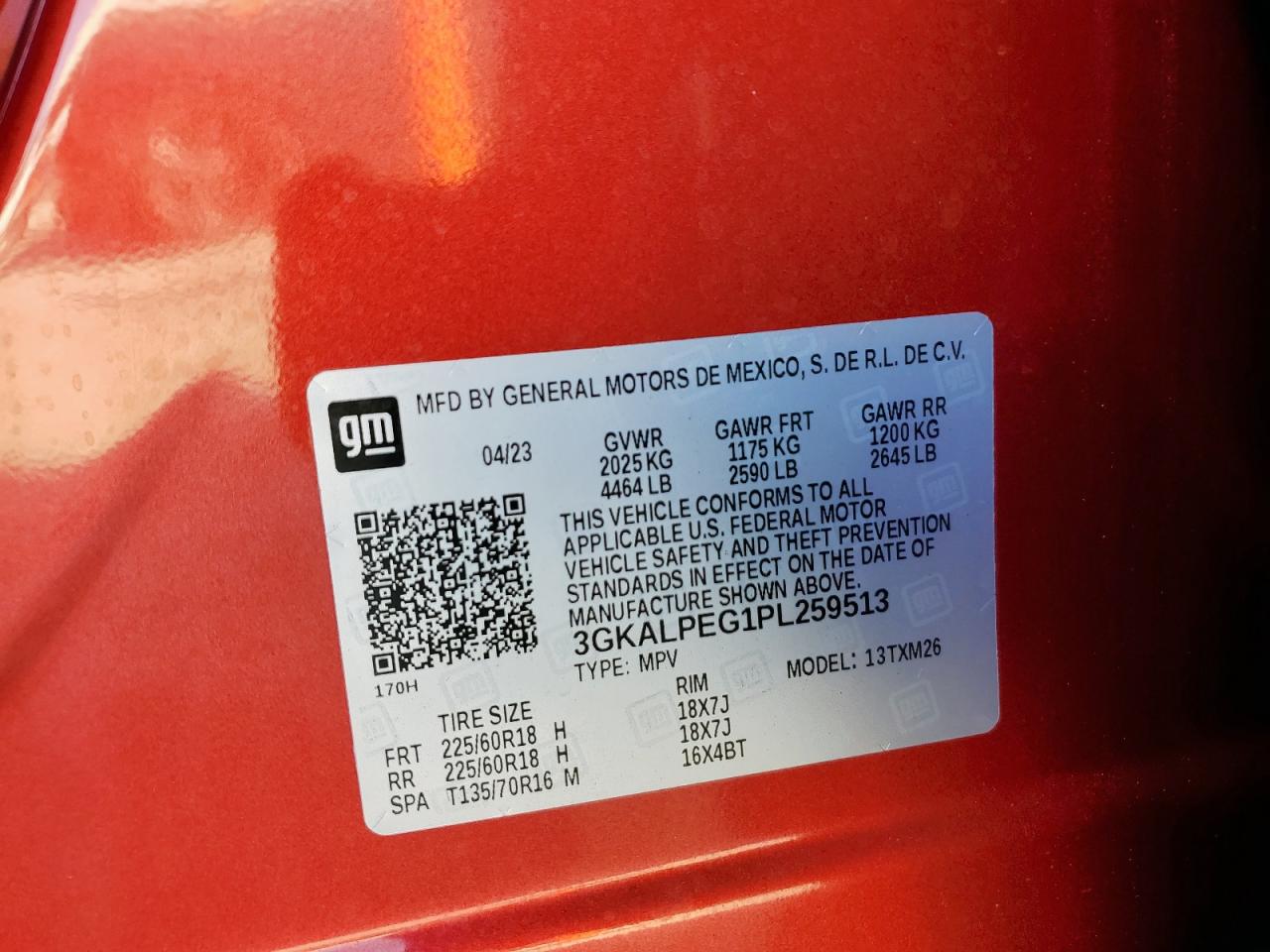 2023 GMC Terrain Slt VIN: 3GKALPEG1PL259513 Lot: 91990675