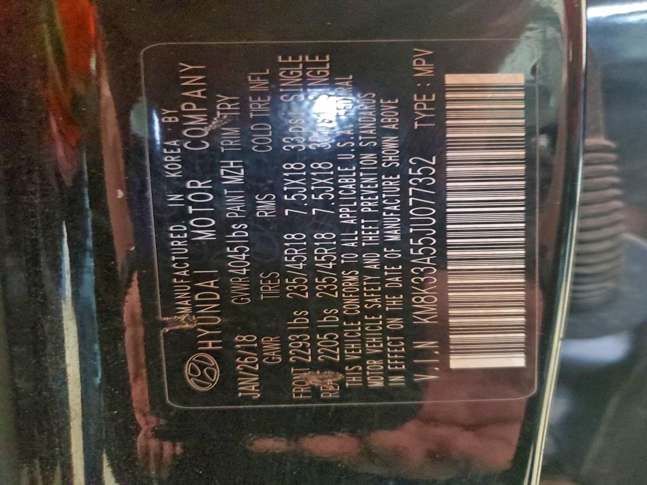 2018 Hyundai Kona Limited VIN: KM8K33A55JU077352 Lot: 93896905