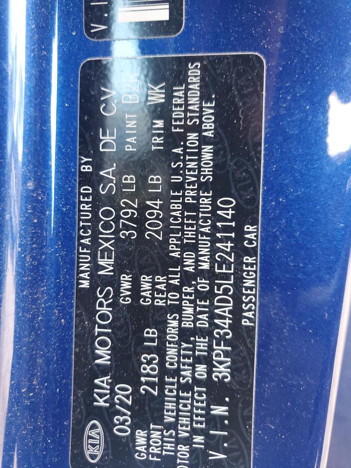2020 Kia Forte Gt Line VIN: 3KPF34AD5LE241140 Lot: 92097315