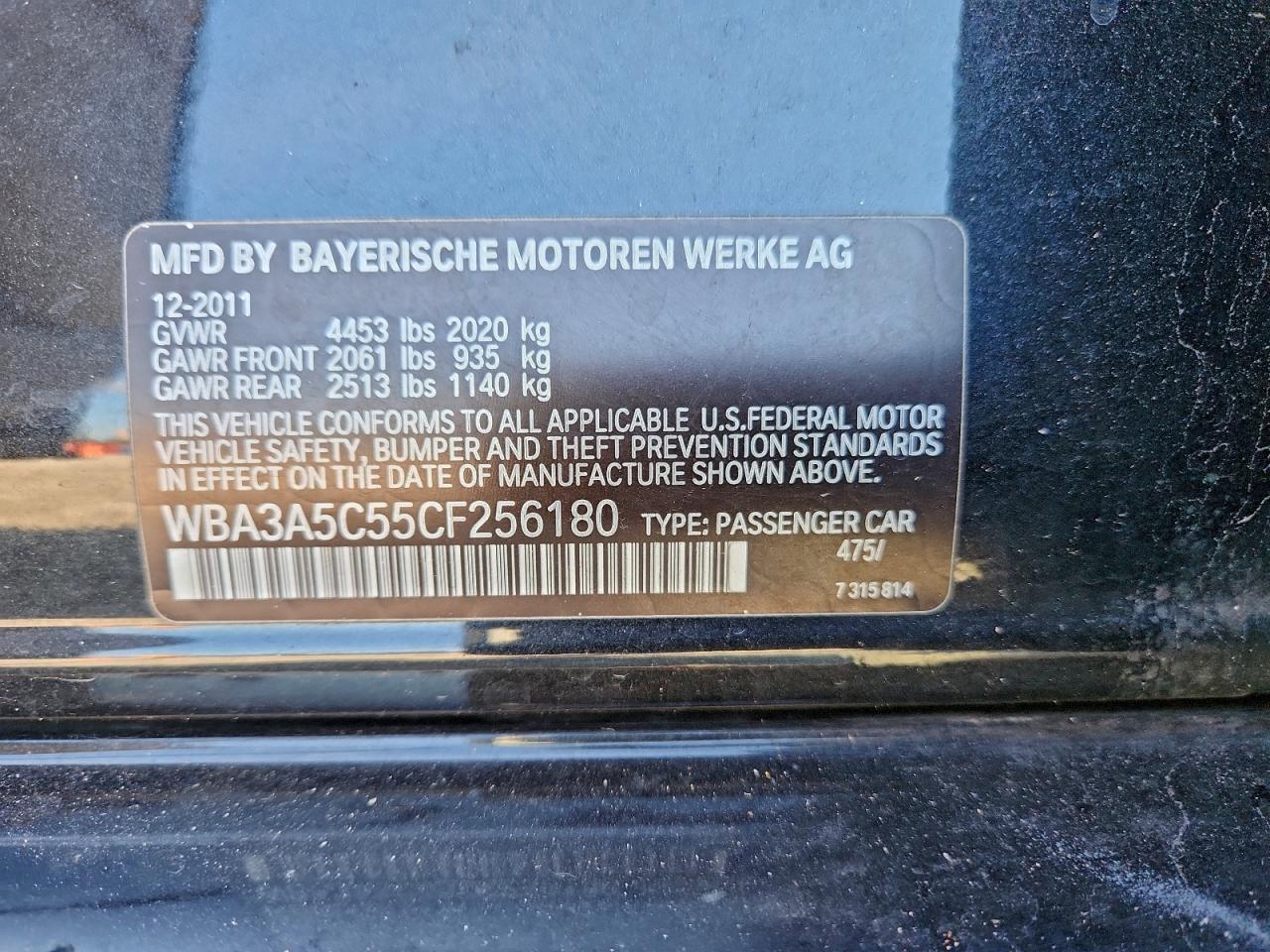 2012 BMW 328 I VIN: WBA3A5C55CF256180 Lot: 93962495