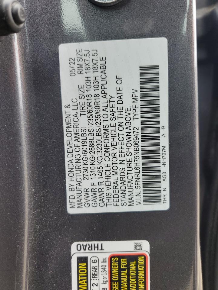 2022 Honda Odyssey Exl VIN: 5FNRL6H75NB069472 Lot: 92957815
