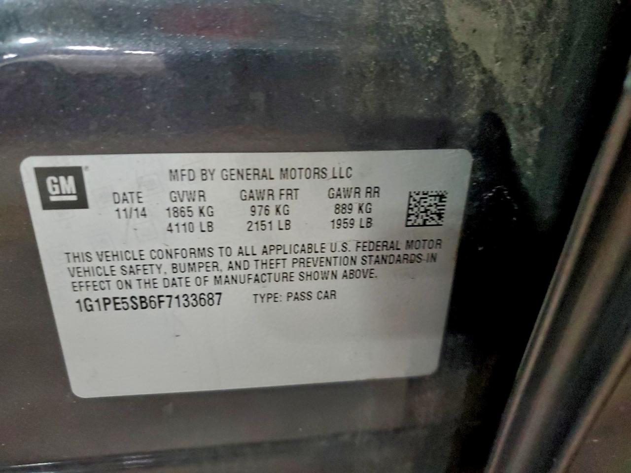 2015 Chevrolet Cruze Lt VIN: 1G1PE5SB6F7133687 Lot: 94106755