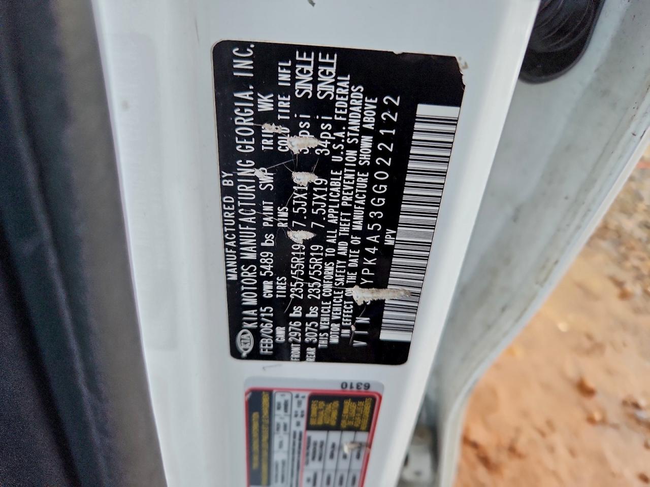 2016 Kia Sorento Sx VIN: 5XYPK4A53GG022122 Lot: 94418535