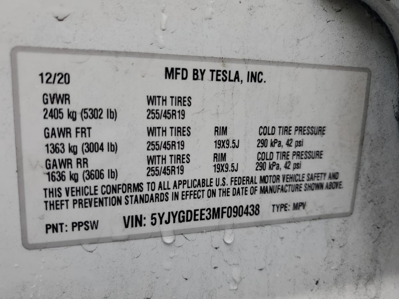 2021 Tesla Model Y VIN: 5YJYGDEE3MF090438 Lot: 92455805