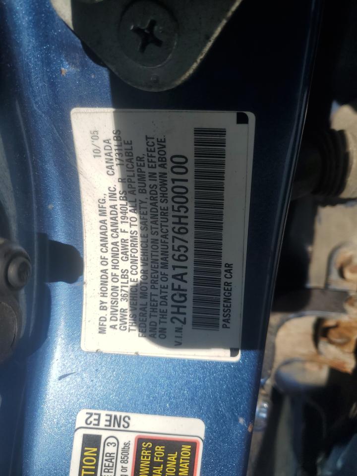 2006 Honda Civic Lx VIN: 2HGFA16576H500100 Lot: 86617225