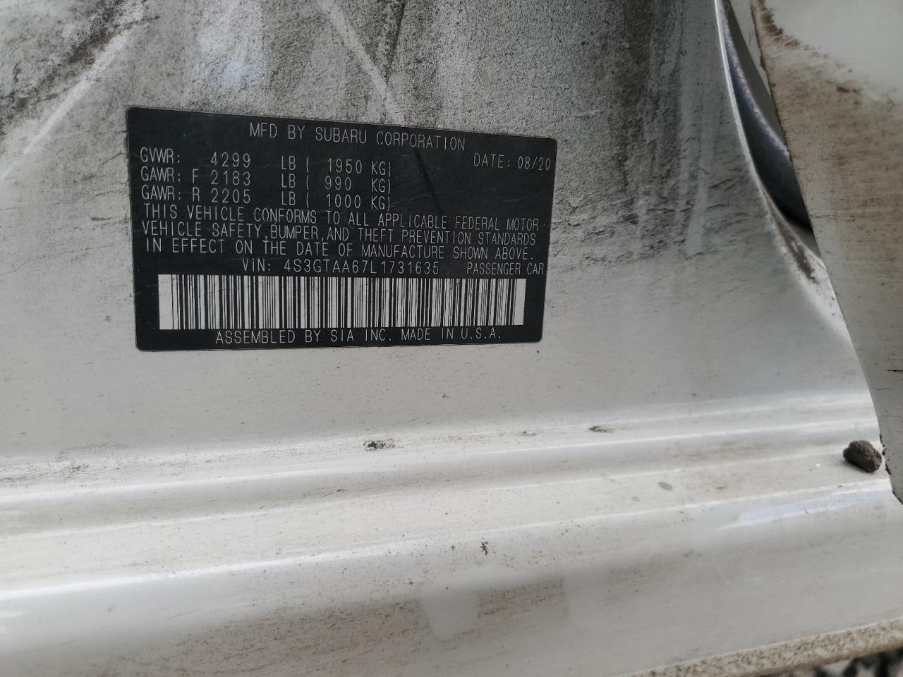 2020 Subaru Impreza VIN: 4S3GTAA67L1731635 Lot: 92241605