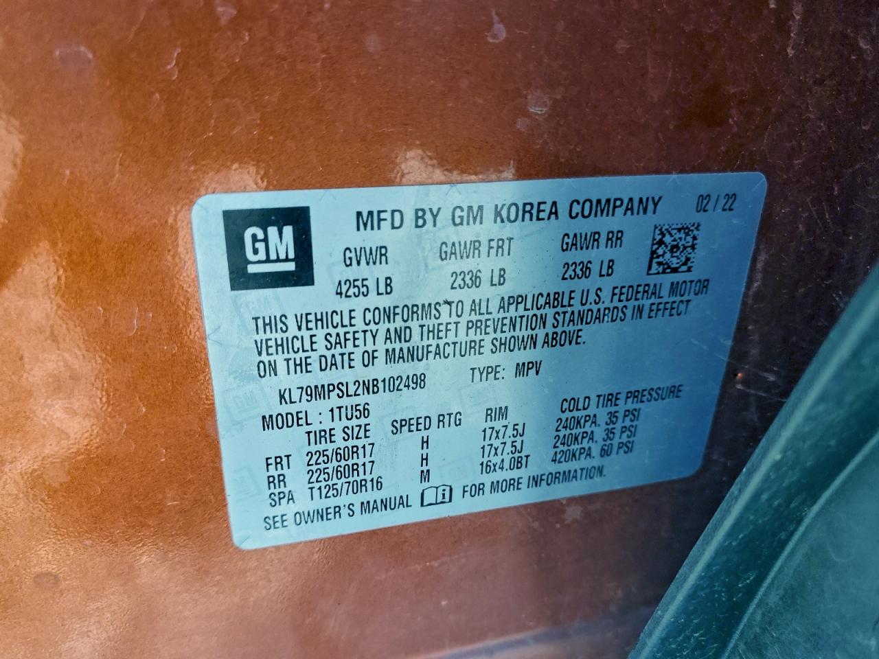 2022 Chevrolet Trailblazer Lt VIN: KL79MPSL2NB102498 Lot: 93725955