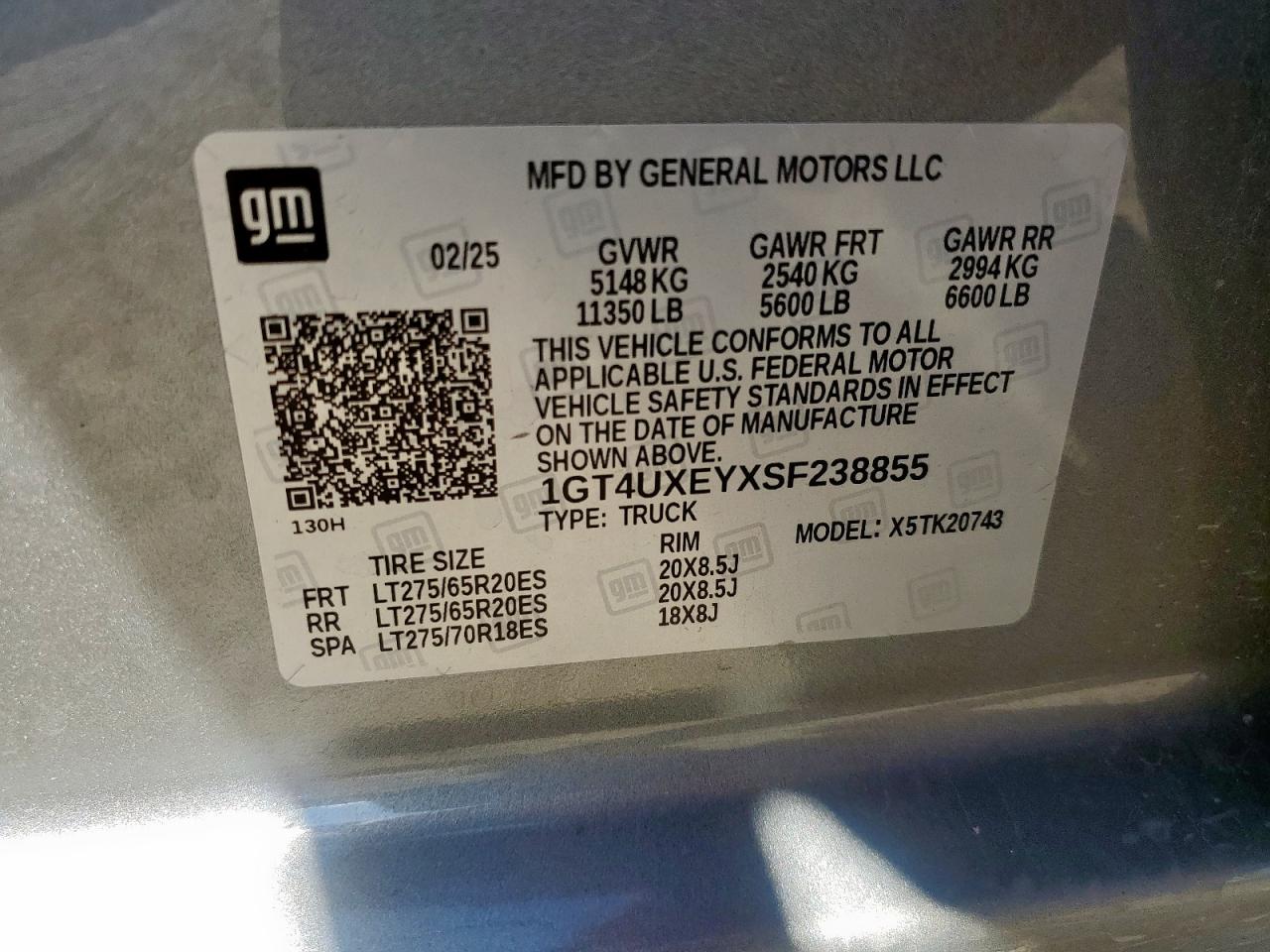 2025 GMC Sierra K2500 Denali Ultimate VIN: 1GT4UXEYXSF238855 Lot: 92992995