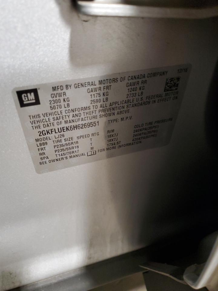 2017 GMC Terrain Slt VIN: 2GKFLUEK6H6269551 Lot: 92289155