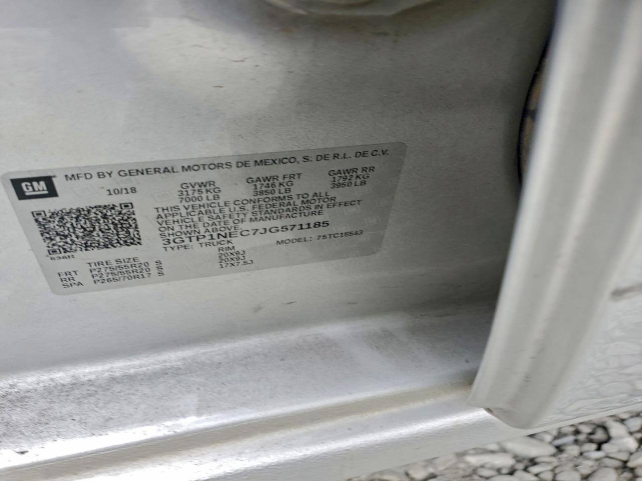 2018 GMC Sierra C1500 Slt VIN: 3GTP1NEC7JG571185 Lot: 93716725