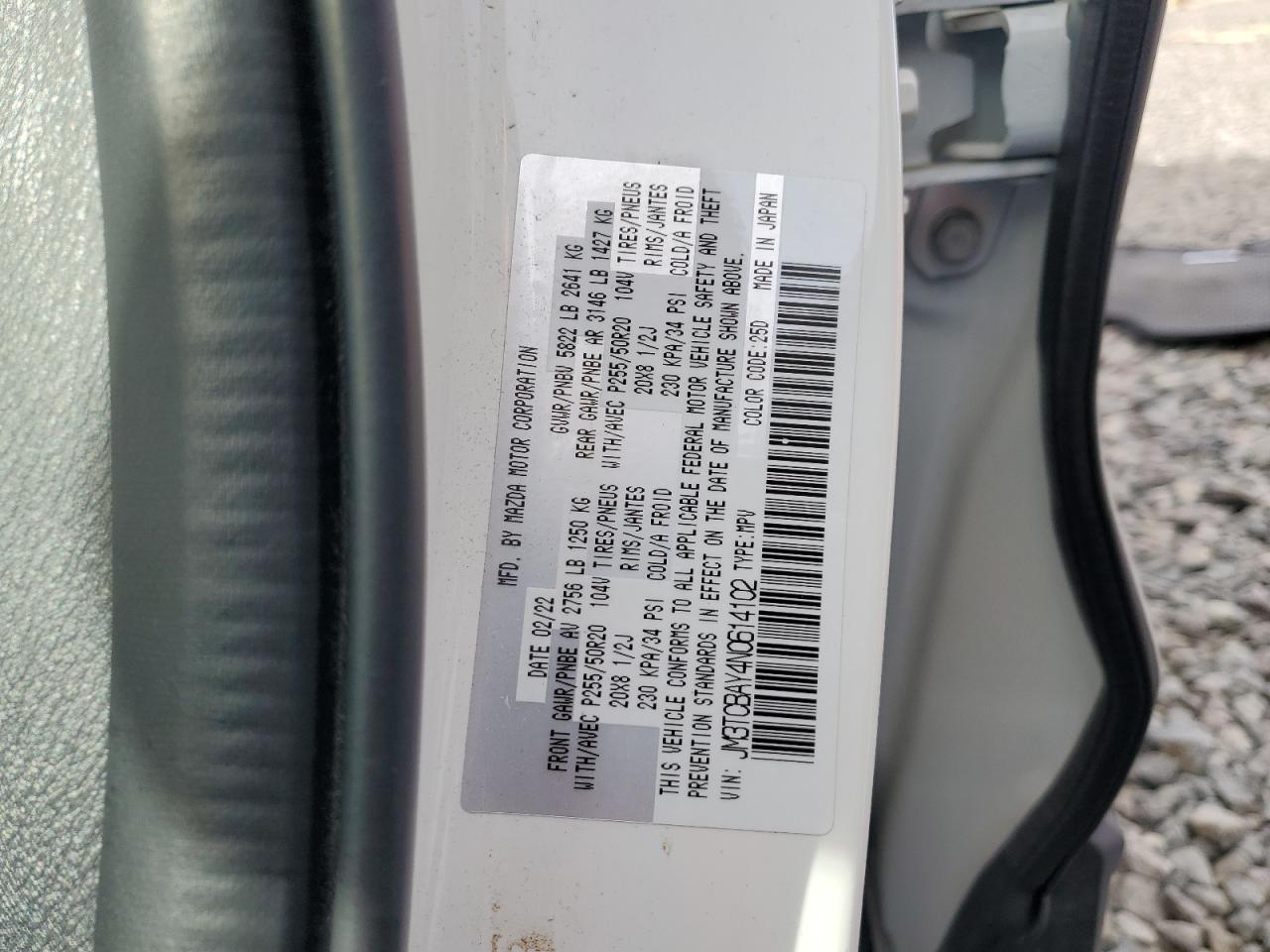 2022 Mazda Cx-9 Touring Plus VIN: JM3TCBAY4N0614102 Lot: 92092365