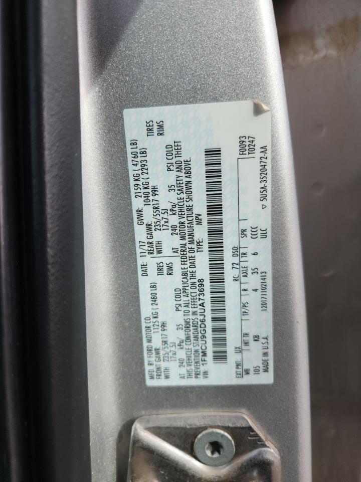 2018 Ford Escape Se VIN: 1FMCU9GD6JUA73698 Lot: 92216765