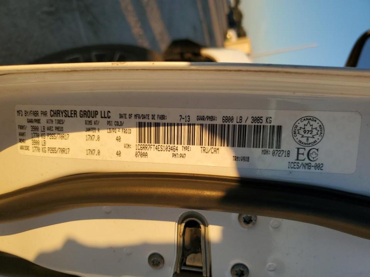 2014 Ram 1500 St VIN: 1C6RR7FT4ES103464 Lot: 92601305