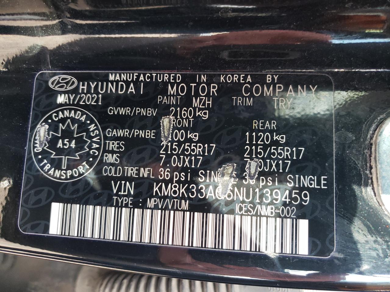 2022 Hyundai Kona Sel VIN: KM8K33AG6NU139459 Lot: 90668825