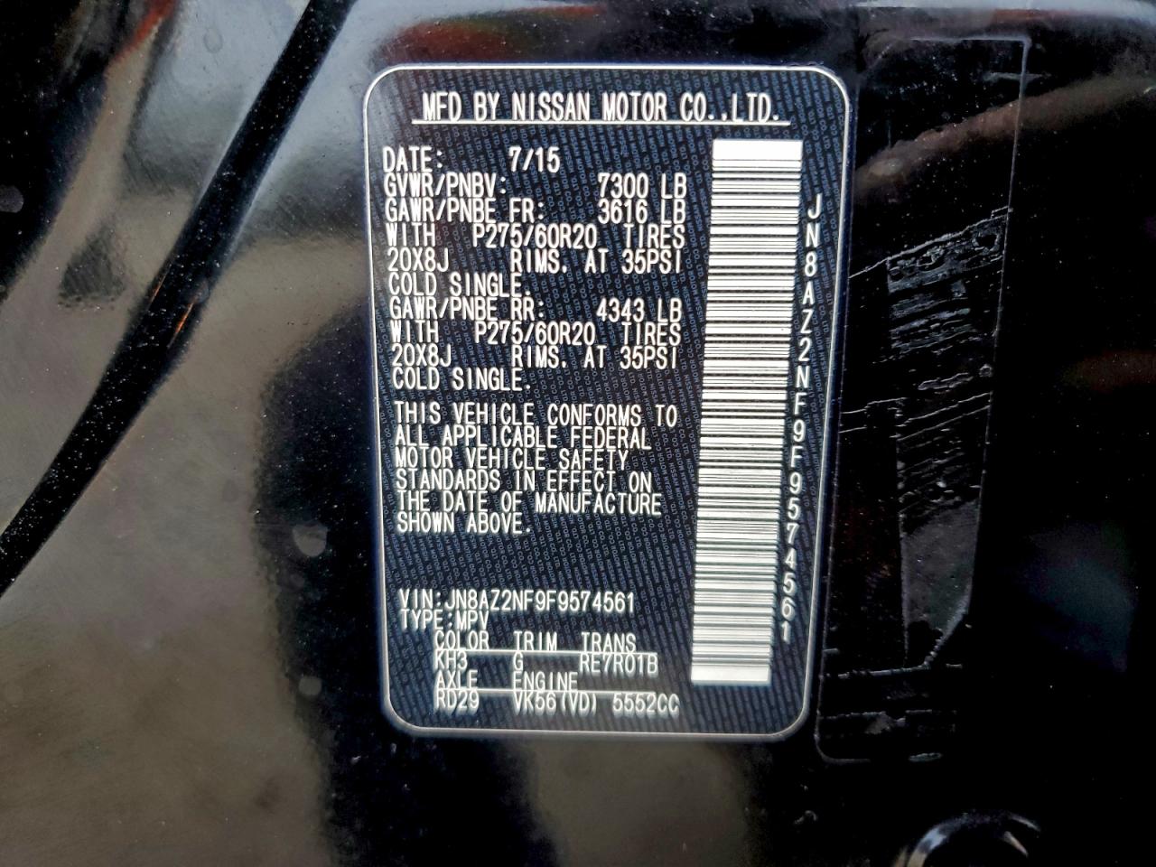 2015 Infiniti Qx80 VIN: JN8AZ2NF9F9574561 Lot: 94126665