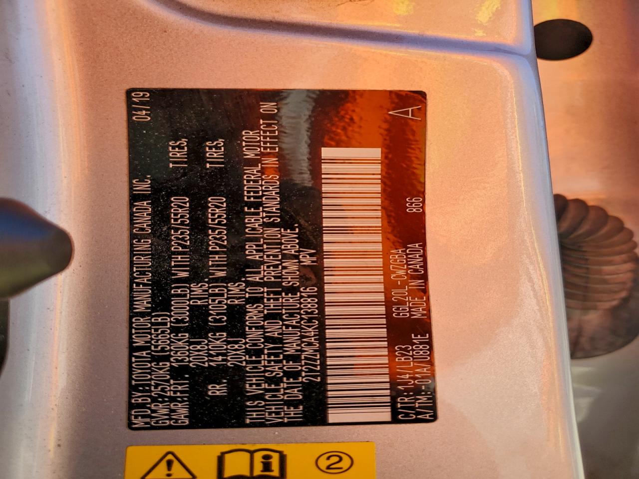 2019 Lexus Rx 350 Base VIN: 2T2ZZMCA4KC138816 Lot: 91345005