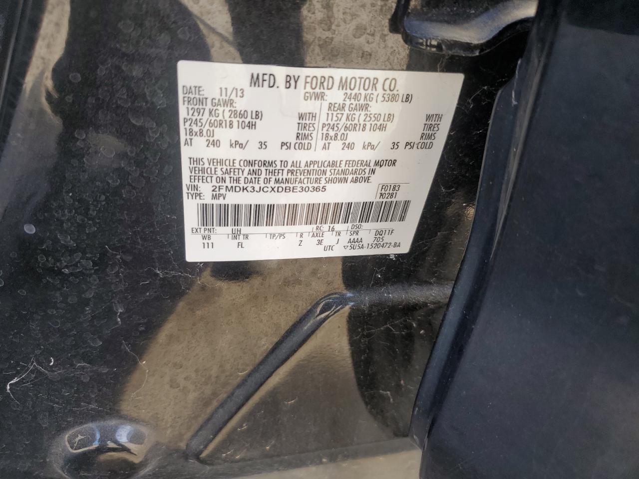 2013 Ford Edge Sel VIN: 2FMDK3JCXDBE30365 Lot: 91200705