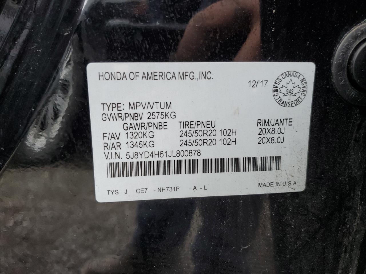 2018 Acura Mdx Technology VIN: 5J8YD4H61JL800878 Lot: 92797735