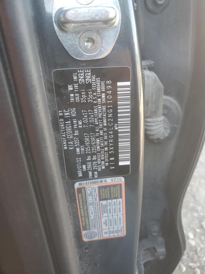 2022 Kia Sorento Lx VIN: 5XYRG4LC2NG110498 Lot: 92863135