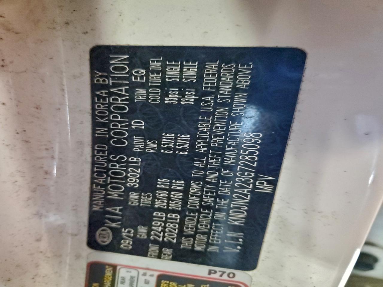 2016 Kia Soul VIN: KNDJN2A23G7285098 Lot: 94345195