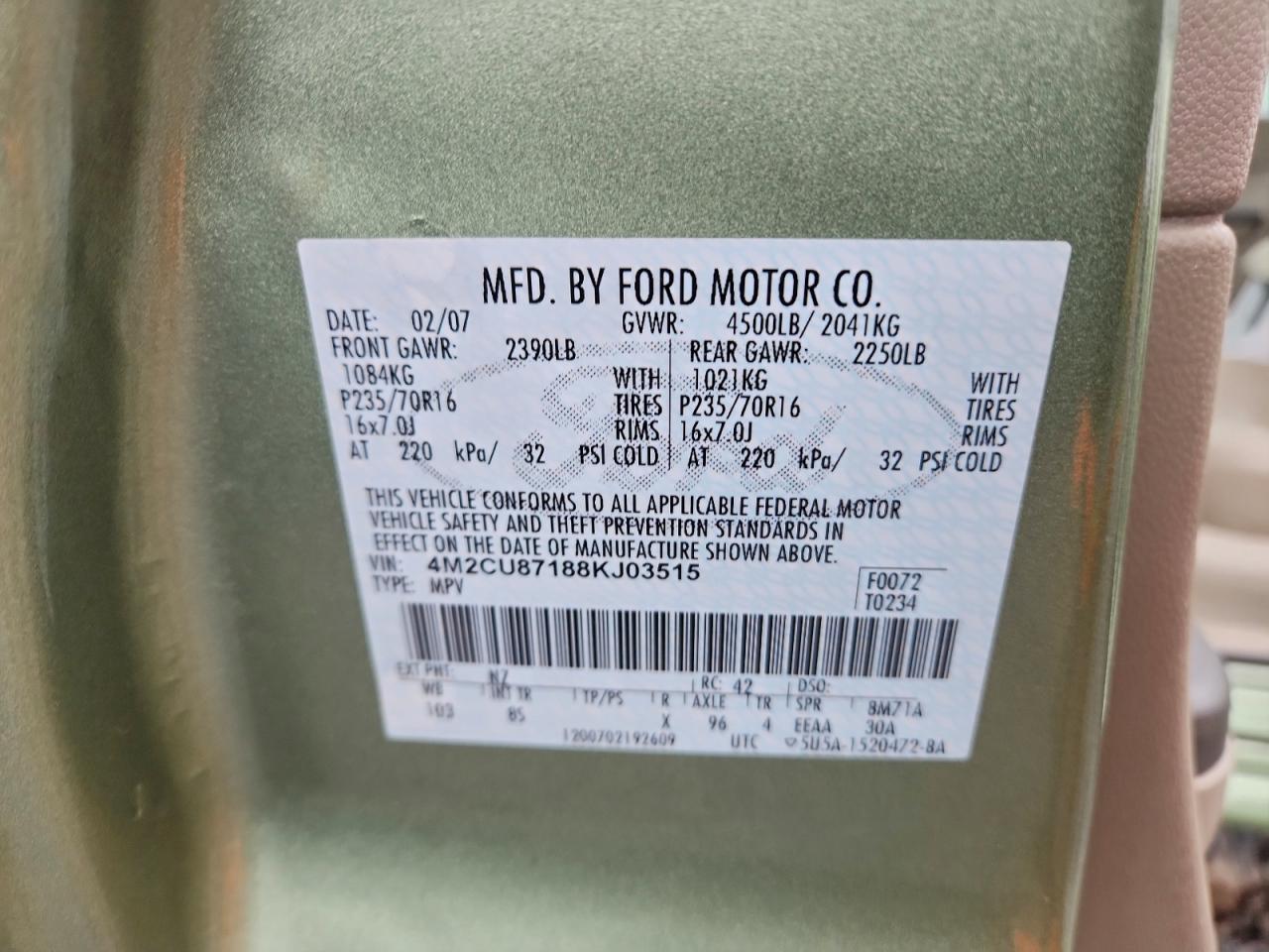 2008 Mercury Mariner Premier VIN: 4M2CU87188KJ03515 Lot: 94440705