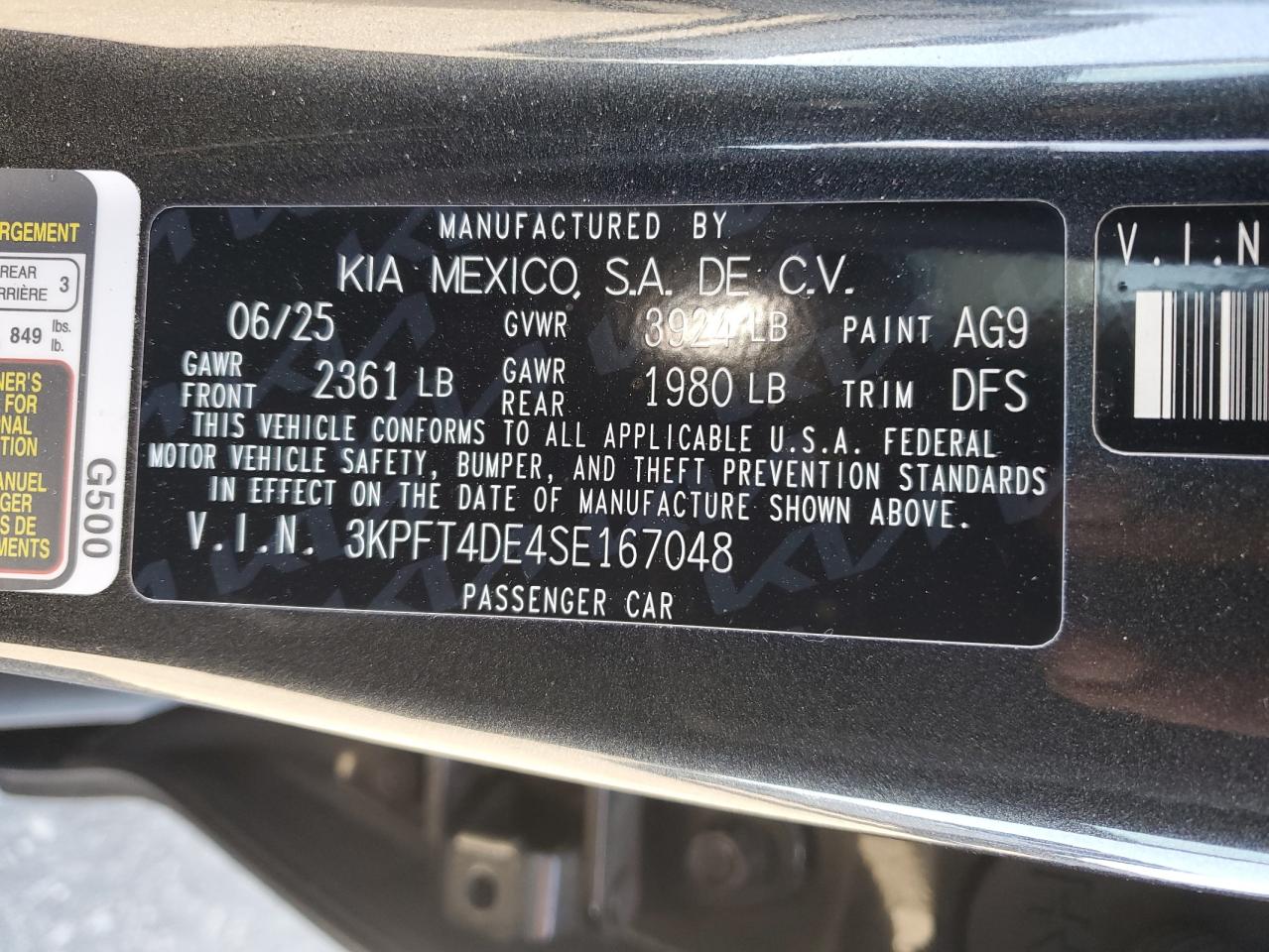 2025 Kia K4 Lx VIN: 3KPFT4DE4SE167048 Lot: 92578565